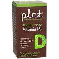 plnt Whole Food Vitamin D3 2,000IU Bone Immune Support, Natural NonGMO Ingredients, Vegan (60 Veggie Capsules)