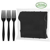 Biodegradable Compostable Bio-based Disposable Fork - 100 Forks Large 7" Black - Heavy Duty Heat Resistant Eco Friendly Utensils (100 Count, Forks Black)