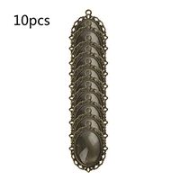 RUZYY 10Pieces Oval Pendant Bezel Tray and 10Pieces Glass Dome Tiles Cabochon Jewelry Making - A