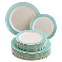 ELEGANT PLASTIC DINNERWARE 40 PC SET 20 Dinner Plates 20 Salad Plates Heavy Duty Plastic Plates Elegant Fine China Look Pastel Collection Turquoise