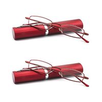 EYE ZOOM 2 Pack Ultra Slim Compact Lightweight Tube Reading Glasses with Portable Clip Aluminum Case, Wine Red Strength +2.75