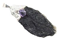 Natural Unpolished Black Kyanite Pendant with Amethyst Accent Stone