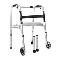 Yadianna Cozy Walker Elderly Disabled Four-Legged Light Folding Wheeled Walker + Seat Board Rehabilitation Training Non-Slip Walking Stick with Hospital