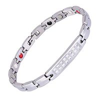 Women Stainless Steel Magnetic Bracelet Silver with Crystals