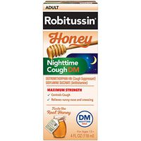 Robitussin Honey Adult Maximum Strength Nighttime Cough DM Max, Cough Suppressant & Antihistamine, Real Honey, 4 fl. oz. Bottle