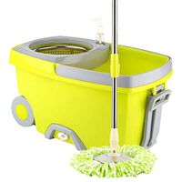 Fewear Spin Mop Bucket System Stainless Steel Deluxe 360 Spinning Mop Bucket Kit Floor Cleaning System with 1x Tractor, 1x Metal Basket Bucket,1x Thick Rod, 1x Steel Plate for Floor Home Cleaning (D)