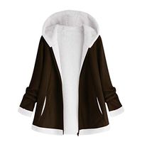 HIRIRI Women's Open Front Hooded Coat Long Sleeve Fleece Winter Cardigan Jacket Pocket Zipper Fuzzy Outerwear Brown