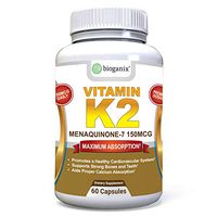 BioGanix Vitamin K2 MK7 (MenaQ7) for Maximum Bioavailability - Supports a Healthy Heart, Strong Bones and Teeth, Aids Proper Calcium Utilization - 150mcg Single Serving Supplement, 60 Capsules