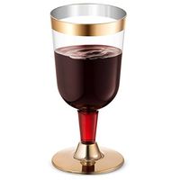 50 Gold Rimmed Disposable Wine Glasses | 7 oz. Premium Clear Hard Plastic Fancy Wine Cups (50-Pack) by BloominGoods
