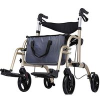 Folding Roller Walker Portable Elderly Walking Frame Aluminum Walking Frame Elderly Shopping Pedals Walking Aid Shopping Cart Trolley (Color : Gold)