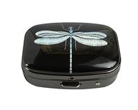 XUTAI Custom Personalized Square Stainless Steel Gun Silver Glass Travel Pill Case Vitamin Decoration Box (Dragonfly)