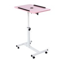 GOTOTOP Laptop Table, Angle and Height Adjustable Rolling Sofa Bed Side Table Tiltable Tabletop Desk with Lockable Casters and Fan (Pink)