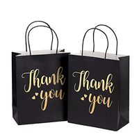 LaRibbons Medium Size Gift Bags - Gold Foil Thank You Black Paper Bags with Handles for Wedding, Birthday, Baby Shower, Party Favors - 25 Pack - 8" x 4" x 10"