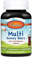 Carlson - Kids' Multi Gummy Bears, A, B, C, D, E, K Vitamins + Minerals, Bone Support, Immune Function, Growth & Development, Natural Raspberry Flavor, 60 Vegetarian Gummies