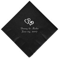 Personalized Cocktail, Beverage or Dessert Napkins - Double Hearts 2 (750)