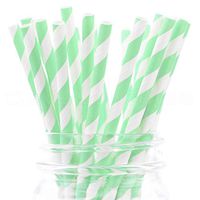 CleverDelights Biodegradable Paper Straws - Mint Stripe - Box of 100