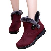 Womens Snow Boots,Ladies Zipper Short Booties Retro Fur Lining Slip On Solid Outdoor Flat Winter Warm Ankle Booties
