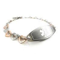 My Identity Doctor - Custom Engraved Medical ID Bracelet for Women - 1cm Steel Rose Hearts - White - Wrist Size 5.25 Inch