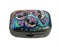 XUTAI Custom Personalized Square Stainless Steel Gun Silver Glass Travel Pill Case Vitamin Decoration Box (Rainbow Owl)