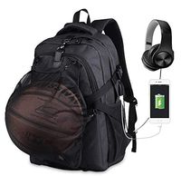 Sports Basketball Backpack with Ball Net, Laptop Sports BagsFor Soccer Player with USB Charging & Headphone Port