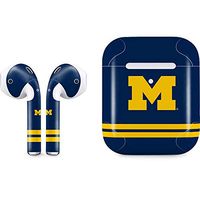 Skinit Decal Audio Skin for Apple AirPods with Wireless Charging Case - Officially Licensed College Michigan Logo Striped Design