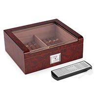 Woodronic Handmade Glass-Top Cigar Humidor Humidifier Box with Hygrometer, Holds 30-50 Cigars, Bubinga Finish