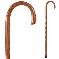 Handcrafted Wood Walking Cane - Made in the USA by Brazos - Twisted Oak Crook Neck Classic - Red