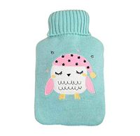 Classic Rubber Hot Water Bottle with Knitted Gray Cover, 1.7 Liters, Owl