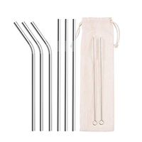 Stainless Steel Metal Straws- Set of 8 Reusable - 3 Straight+ 3 Bent+ 2 Brushes