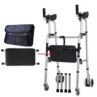 Renxiarx Folding Lightweight Aluminium Walking Frame with Wheels,Walking Zimmer Frame Walker - Adjustable Height,Wheeled Walking Frame with Carry Handle and Flip Up Seat