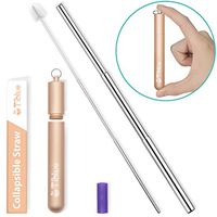 Reusable Collapsible Straw, 9.25'' Portable Stainless Steel Metal Straws, BPA-Free Drinking Straw & Telescopic Reusable Straws with Case, Cleaning Brush, Silicone Tip for 12oz/20oz/30oz Tumbler (Gold)