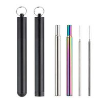 2 Pack Collapsible Straws Telescopic Stainless Steel Metal Drinking Straws with Aluminum Case and Cleaning Brush