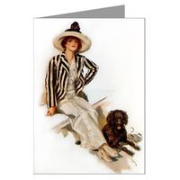 Twelve Note Cards of Harrison Fisher's Celebrated Illustrations of Women This one Featuring an American Beauty Posing with a Poodle