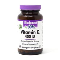 Bluebonnet Nutrition Vitamin D3 400 IU Vegetable Capsule, Aids in Muscle and Skeletal Growth, Cholecalciferol from Lanolin, D3, Non GMO, Gluten Free, Soy Free, Milk Free, Kosher, 180 Vegetable Capsule