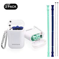 KISSSTRAW Ecofriendly Collapsible Reusable Straws, 2 Pack Food-grade Metal Drinking Straws with BPA Free Silicone, Portable Straw with Case and Brush Cleaner for Outdoor or Household (black&blue)
