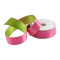 Caspari Pink & Green Reversible Satin Wired Ribbon - Three 30 Ft. Spools