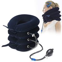 Cervical Neck Traction Device by ESSORT, 4 Layers Inflatable Adjustable Neck Brace Stretcher Posture Corrector, Air Pump Neck Support, for Neck Pain Relief, Spine Alignment (Clamp Air Stopper)