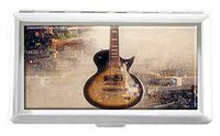Close Up of Electric Guitar On Modern City Design Unisex Stainless Steel Cigarette Holder Case Protection Credit Business Card Storage Box Pocket/Wallet
