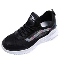 Woman Knit Mesh Cushion Sneakers Lace Up Breathable Sport Shoes Lightweight Comfortable Fitness Trainers Outdoor Tennis Shoes (Black, 6 M US)