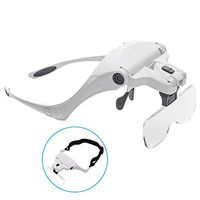Head Mount Magnifier with 2 LED Light,HAINANSTRY Headband Magnifying Glasses for Close Work,Bracket/Headband Interchangeable and 5 Clear Magnifying Lenses
