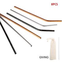 8pcs/set Reusable Straw Set with Cleaning Brush, Metal Drinking Straws, Stainless Steel Drinking Straws (Rose Gold, Black, Silver) with Travel Bag(As pictures)