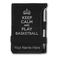 Mini Notepad, Keep Calm and Play Basketball, Personalized Engraving Included (Black with Silver)