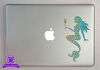 Overly Attached Decals Mermaid with Seahorse Specialty Vinyl Decal Sized to Fit A 15" Laptop - Silver Metal Flake