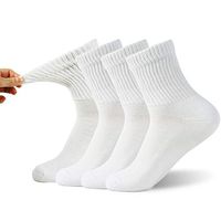 Cushioned Sole Diabetic Socks, FOOTPLUS Men Women Non- Binding Top Soft and Warm Circulatory Flight Travel Socks, Stretchy Cuff Dress Socks for Elders, 4 Pairs White Quarter, L/XL