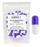 Capsules Express- Size 00 Purple and White Empty Gelatin Capsules 100 Count- Kosher and Halal Certified - Gluten-Free Pure Bovine Gelatin Pill Capsule - DIY Powder Filling