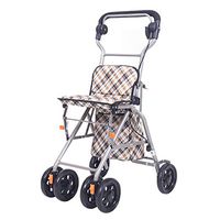 Rolling Walkers Shopping Cart Old Man Trolley Folding Wheelchair Can Take A Walking Aid Household Grocery Shopping Cart Four-Wheeled Vehicle Can Bear 80 Kg (Color : Brown, Size : 335285cm)