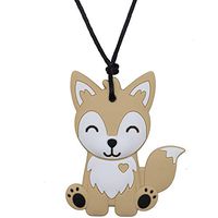 Sensory Chew Necklace for Kids, Boys and Girls - Fox Chewable Necklace for Teething, Autism, Biting, ADHD, SPD, Chewing Foxy Sensory Motor Aids Teether Pendant (Beige)