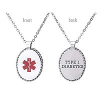 linnalove Stainless Steel Oval Medical ID Necklace for Women with Pre-Engraving Type 1 Diabetes