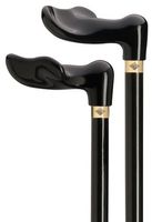 Walking Cane - Unisex Palm Grip Right Hand-Black Acrylic Handle, Black Stained Hardwood Shaft, with Brass"Harvy" Signature Ring, 36" Long with Rubber tip.