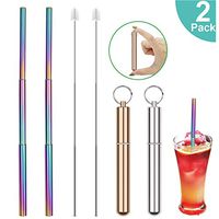 Collapsible Reusable Straws Rainbow 9.25'' Telescopic Stainless Steel Metal Straw Portable Drinking Straw to Drink Water Coffee Smoothie-Perfect Gift for Family & Friend （2 Pack）